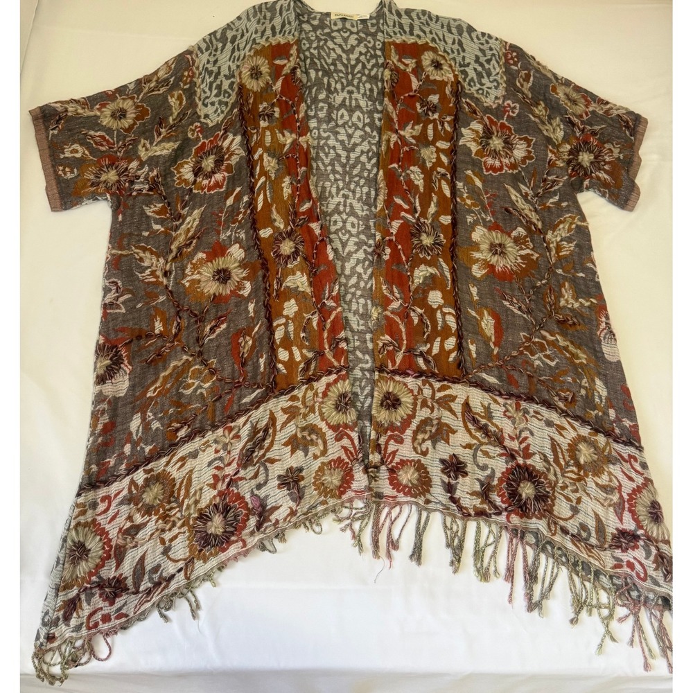 Paparazzi‎ Embellished Floral Kimono Cardigan Brown Rust Ivory One Size